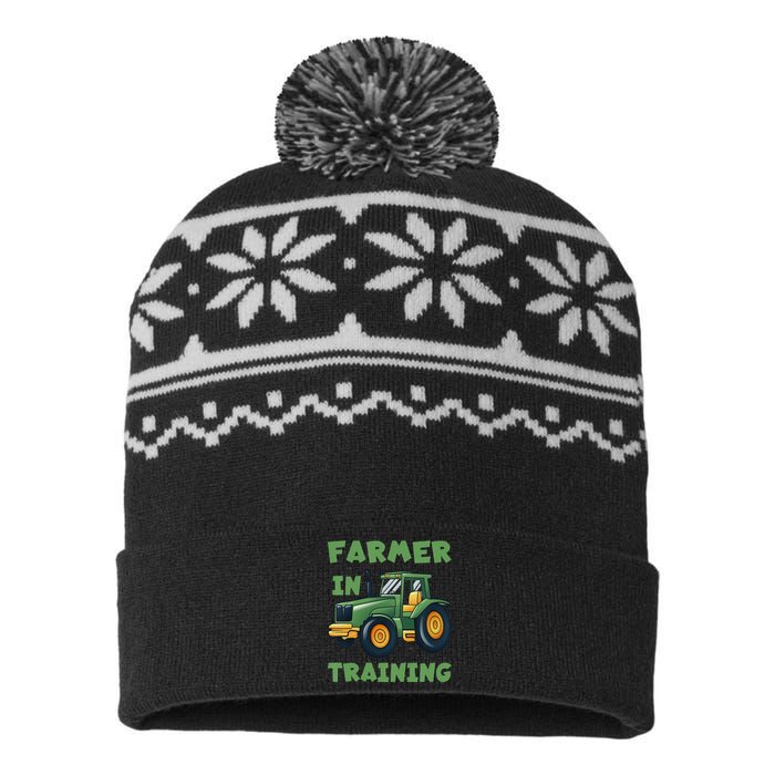  Funny Tractor Boy Farmer In Training Tractor  USA-Made Snowflake Beanie