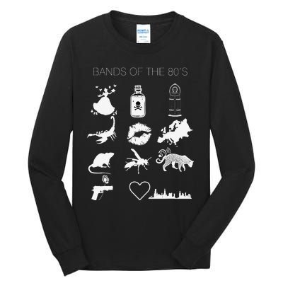 Funny Trendy Bands of the 80's Hair Bands Rock Bands 1980's Tall Long Sleeve T-Shirt