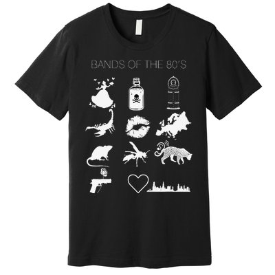 Funny Trendy Bands of the 80's Hair Bands Rock Bands 1980's Premium T-Shirt