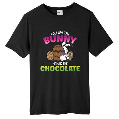 Follow The Bunny He Has Chocolate Happy Easter Day Cute Gift Tall Fusion ChromaSoft Performance T-Shirt