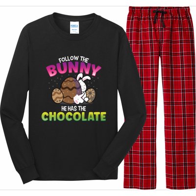 Follow The Bunny He Has Chocolate Happy Easter Day Cute Gift Long Sleeve Pajama Set