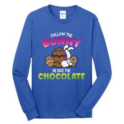 Follow The Bunny He Has Chocolate Happy Easter Day Cute Gift Tall Long Sleeve T-Shirt