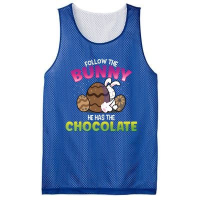 Follow The Bunny He Has Chocolate Happy Easter Day Cute Gift Mesh Reversible Basketball Jersey Tank