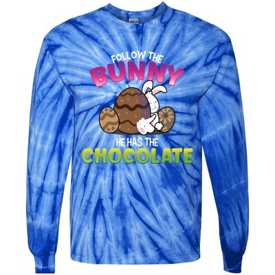 Follow The Bunny He Has Chocolate Happy Easter Day Cute Gift Tie-Dye Long Sleeve Shirt