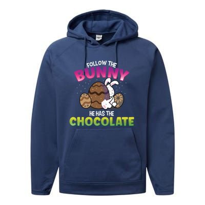 Follow The Bunny He Has Chocolate Happy Easter Day Cute Gift Performance Fleece Hoodie