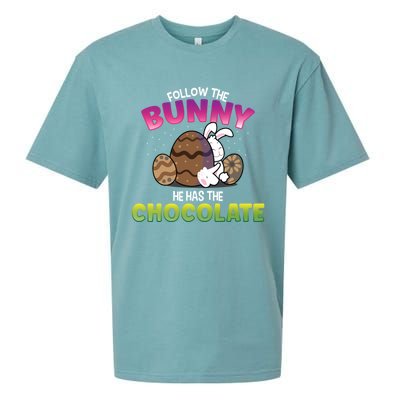 Follow The Bunny He Has Chocolate Happy Easter Day Cute Gift Sueded Cloud Jersey T-Shirt