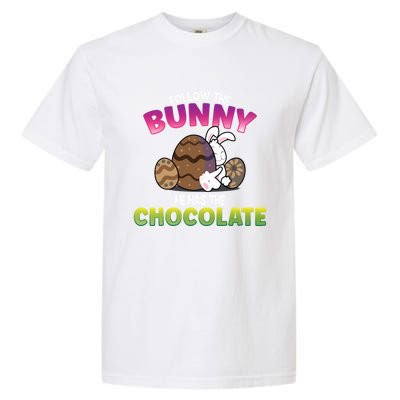 Follow The Bunny He Has Chocolate Happy Easter Day Cute Gift Garment-Dyed Heavyweight T-Shirt