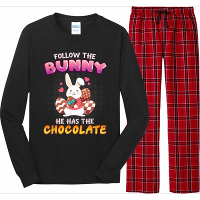 Follow The Bunny He Has Chocolate Happy Easter Day Great Gift Long Sleeve Pajama Set