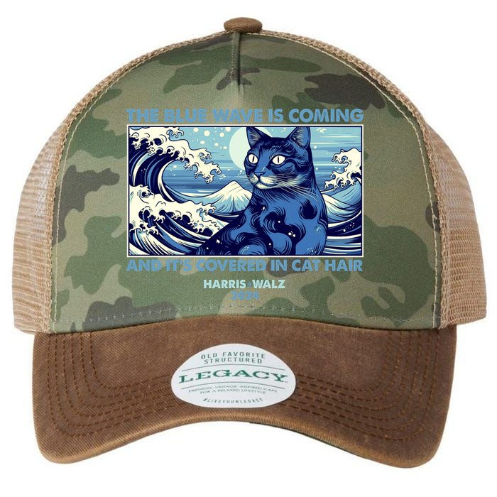 Funny The Blue Wave Is Coming And Its Covered In Cat Hair Harris Walz 2024 Legacy Tie Dye Trucker Hat