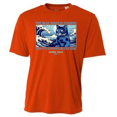 Funny The Blue Wave Is Coming And Its Covered In Cat Hair Harris Walz 2024 Cooling Performance Crew T-Shirt