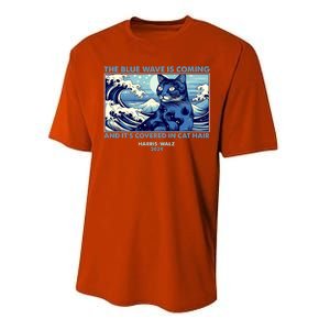 Funny The Blue Wave Is Coming And Its Covered In Cat Hair Harris Walz 2024 Performance Sprint T-Shirt