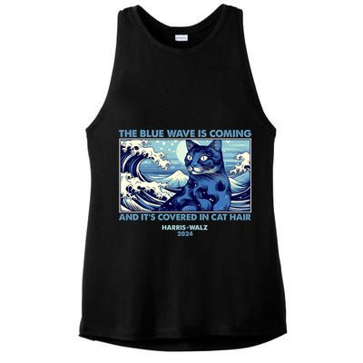 Funny The Blue Wave Is Coming And Its Covered In Cat Hair Harris Walz 2024 Ladies PosiCharge Tri-Blend Wicking Tank