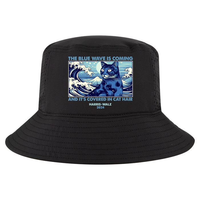 Funny The Blue Wave Is Coming And Its Covered In Cat Hair Harris Walz 2024 Cool Comfort Performance Bucket Hat