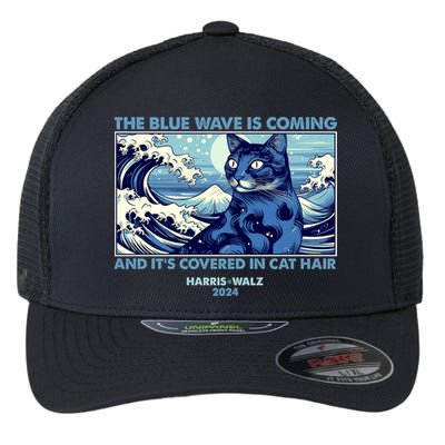 Funny The Blue Wave Is Coming And Its Covered In Cat Hair Harris Walz 2024 Flexfit Unipanel Trucker Cap