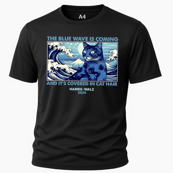 Funny The Blue Wave Is Coming And Its Covered In Cat Hair Harris Walz 2024 Performance Shirt