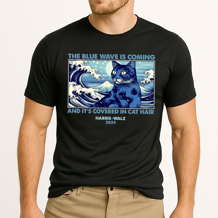 Funny The Blue Wave Is Coming And Its Covered In Cat Hair Harris Walz 2024 Performance Shirt