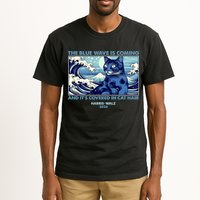 Funny The Blue Wave Is Coming And Its Covered In Cat Hair Harris Walz 2024 Tall T-Shirt