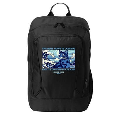 Funny The Blue Wave Is Coming And Its Covered In Cat Hair Harris Walz 2024 City Backpack