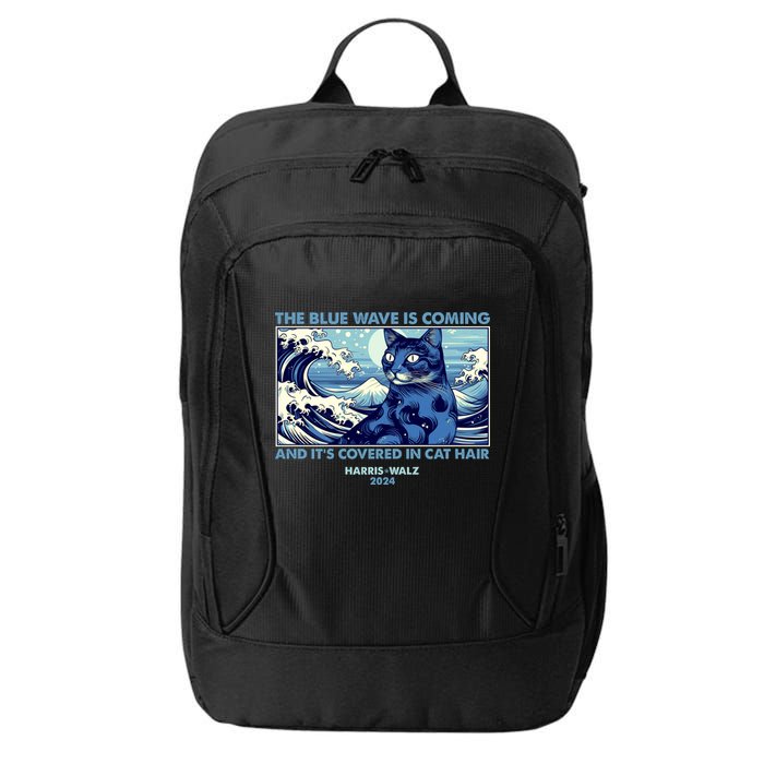 Funny The Blue Wave Is Coming And Its Covered In Cat Hair Harris Walz 2024 City Backpack
