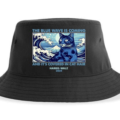 Funny The Blue Wave Is Coming And Its Covered In Cat Hair Harris Walz 2024 Sustainable Bucket Hat