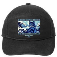Funny The Blue Wave Is Coming And Its Covered In Cat Hair Harris Walz 2024 7-Panel Snapback Hat