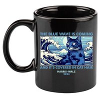 Funny The Blue Wave Is Coming And Its Covered In Cat Hair Harris Walz 2024 11oz C Handle Ceramic Mug