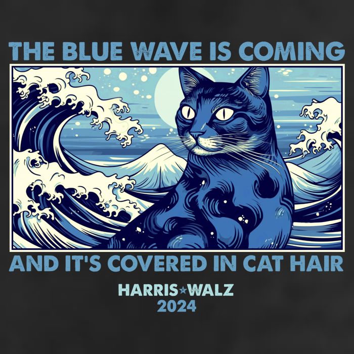 Funny The Blue Wave Is Coming And Its Covered In Cat Hair Harris Walz 2024 Beanie