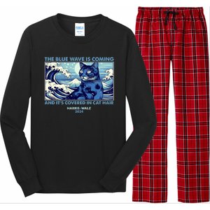 Funny The Blue Wave Is Coming And Its Covered In Cat Hair Harris Walz 2024 Long Sleeve Pajama Set