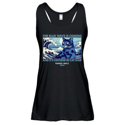 Funny The Blue Wave Is Coming And Its Covered In Cat Hair Harris Walz 2024 Ladies Essential Flowy Tank
