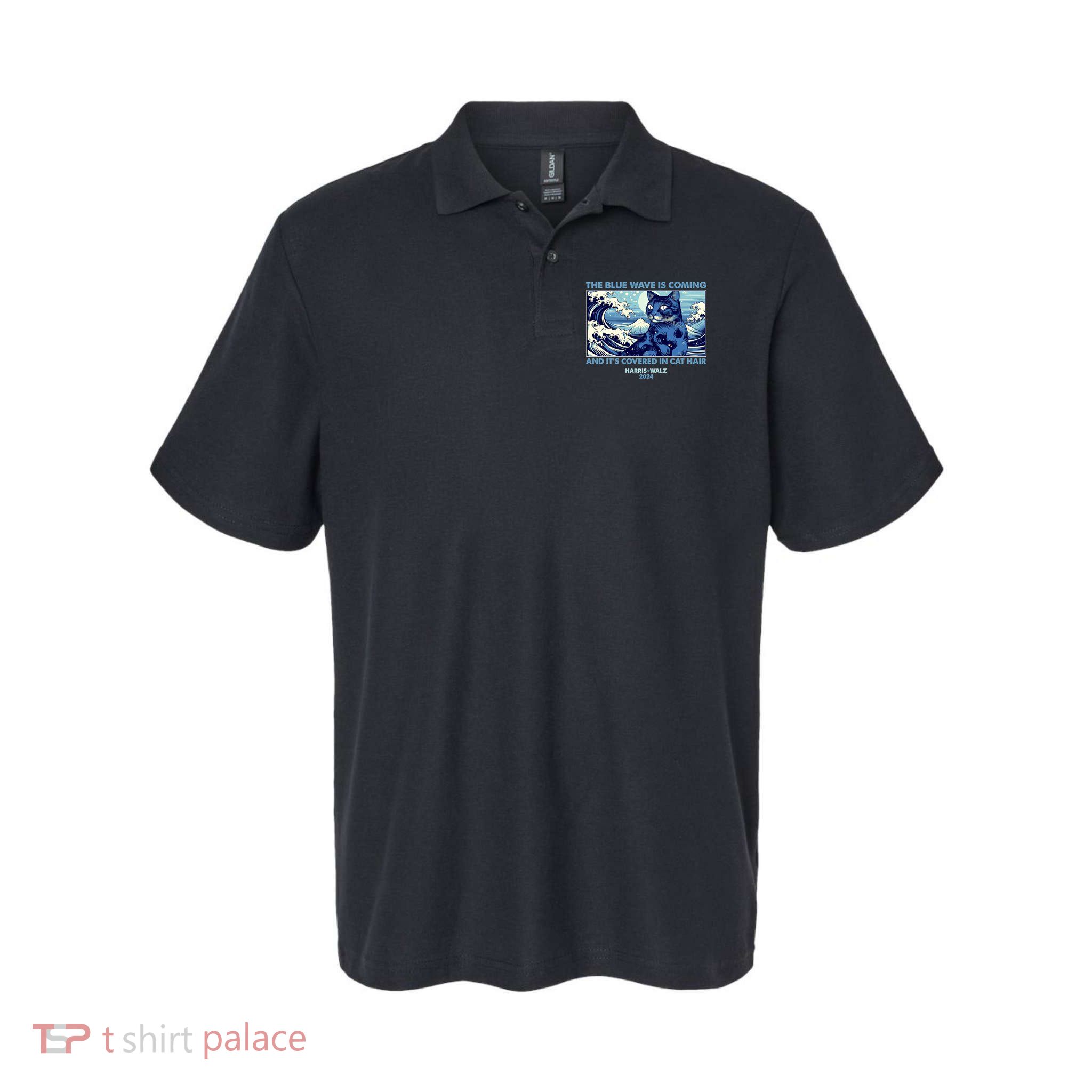 Funny The Blue Wave Is Coming And Its Covered In Cat Hair Harris Walz 2024 Polo