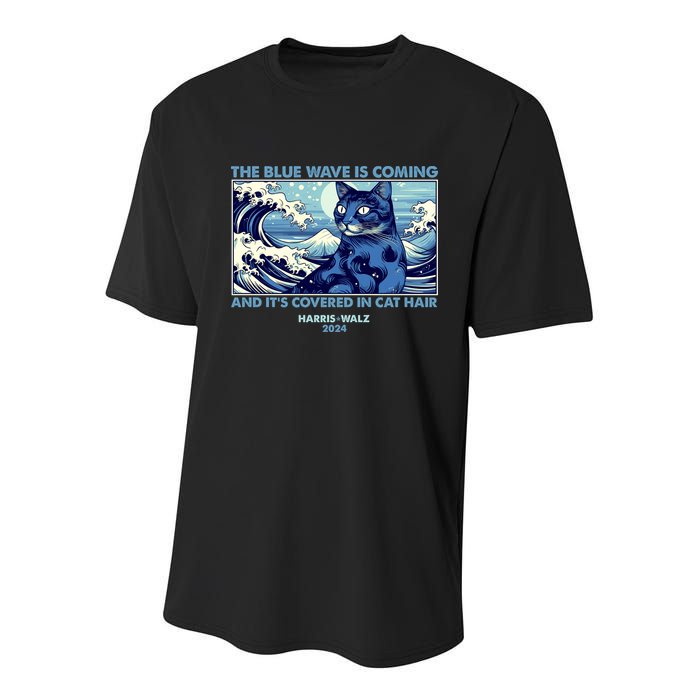 Funny The Blue Wave Is Coming And Its Covered In Cat Hair Harris Walz 2024 Youth Performance Sprint T-Shirt