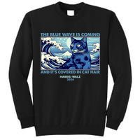 Funny The Blue Wave Is Coming And Its Covered In Cat Hair Harris Walz 2024 Tall Sweatshirt