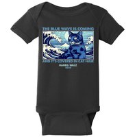Funny The Blue Wave Is Coming And Its Covered In Cat Hair Harris Walz 2024 Baby Bodysuit