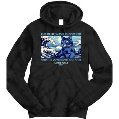 Funny The Blue Wave Is Coming And Its Covered In Cat Hair Harris Walz 2024 Tie Dye Hoodie