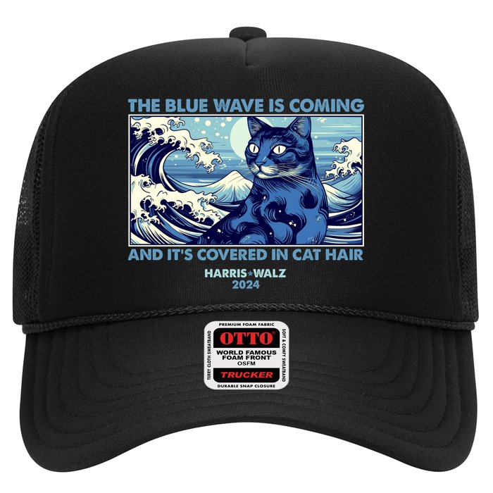 Funny The Blue Wave Is Coming And Its Covered In Cat Hair Harris Walz 2024 Hat