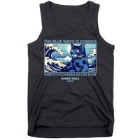 Funny The Blue Wave Is Coming And Its Covered In Cat Hair Harris Walz 2024 Tank Top