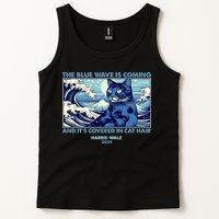 Funny The Blue Wave Is Coming And Its Covered In Cat Hair Harris Walz 2024 Tank Top