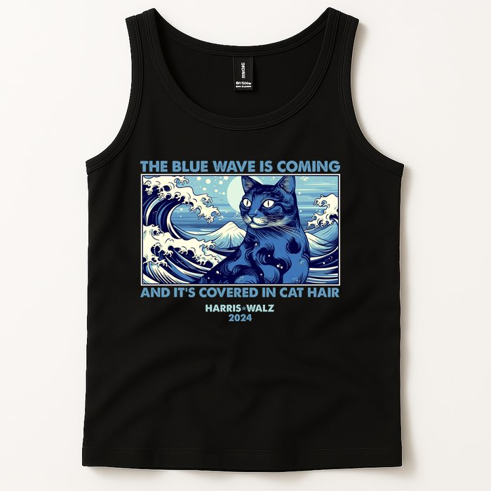 Funny The Blue Wave Is Coming And Its Covered In Cat Hair Harris Walz 2024 Tank Top