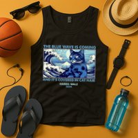 Funny The Blue Wave Is Coming And Its Covered In Cat Hair Harris Walz 2024 Tank Top
