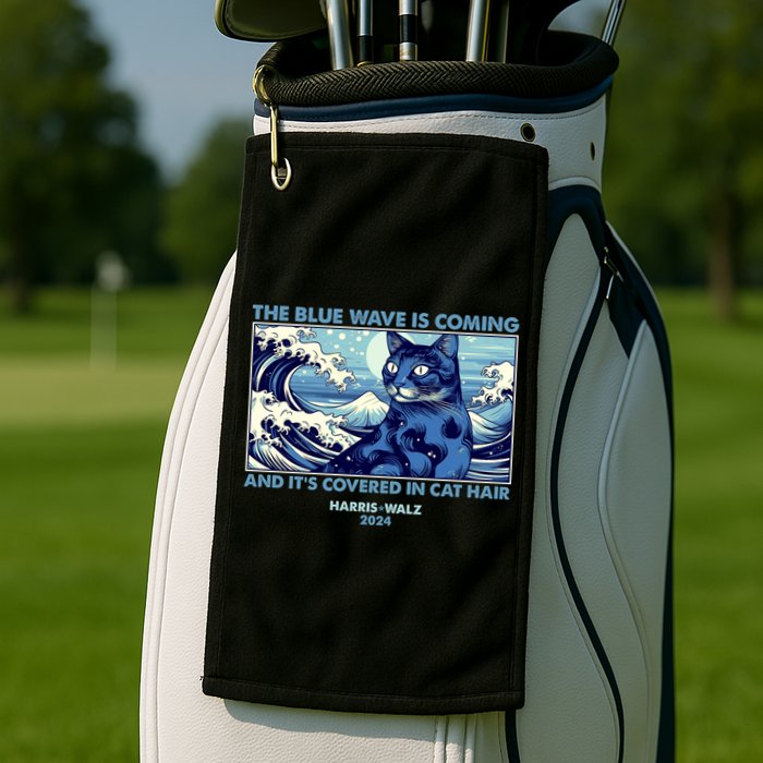 Funny The Blue Wave Is Coming And Its Covered In Cat Hair Harris Walz 2024 Golf Towel