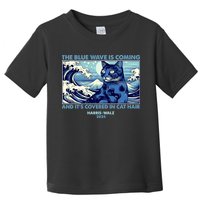 Funny The Blue Wave Is Coming And Its Covered In Cat Hair Harris Walz 2024 Toddler T-Shirt