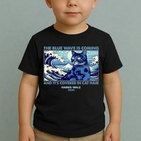 Funny The Blue Wave Is Coming And Its Covered In Cat Hair Harris Walz 2024 Toddler T-Shirt