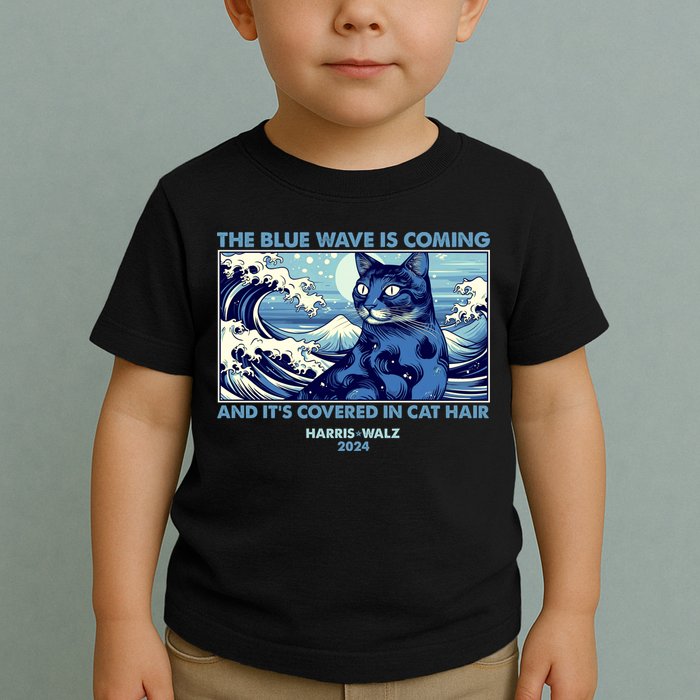 Funny The Blue Wave Is Coming And Its Covered In Cat Hair Harris Walz 2024 Toddler T-Shirt