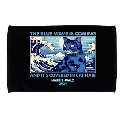 Funny The Blue Wave Is Coming And Its Covered In Cat Hair Harris Walz 2024 Microfiber Hand Towel