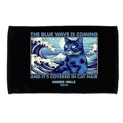 Funny The Blue Wave Is Coming And Its Covered In Cat Hair Harris Walz 2024 Microfiber Hand Towel