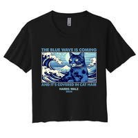 Funny The Blue Wave Is Coming And Its Covered In Cat Hair Harris Walz 2024 Crop Top