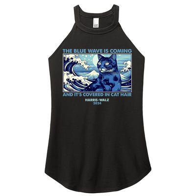 Funny The Blue Wave Is Coming And Its Covered In Cat Hair Harris Walz 2024 Women's Perfect Tri Rocker Tank