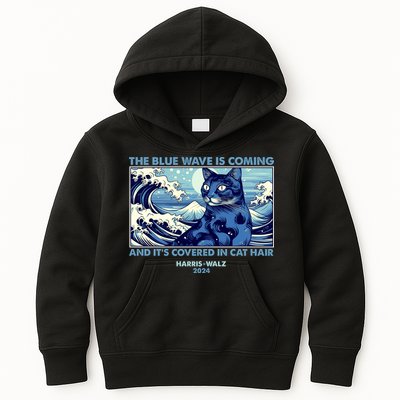 Funny The Blue Wave Is Coming And Its Covered In Cat Hair Harris Walz 2024 Kids Hoodie