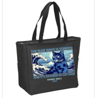 Funny The Blue Wave Is Coming And Its Covered In Cat Hair Harris Walz 2024 Zip Tote Bag