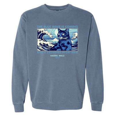 Funny The Blue Wave Is Coming And Its Covered In Cat Hair Harris Walz 2024 Garment-Dyed Sweatshirt